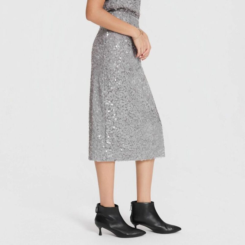 Women's Sequin Pencil Skirt - A New Day Gray L - Picture 3 of 5